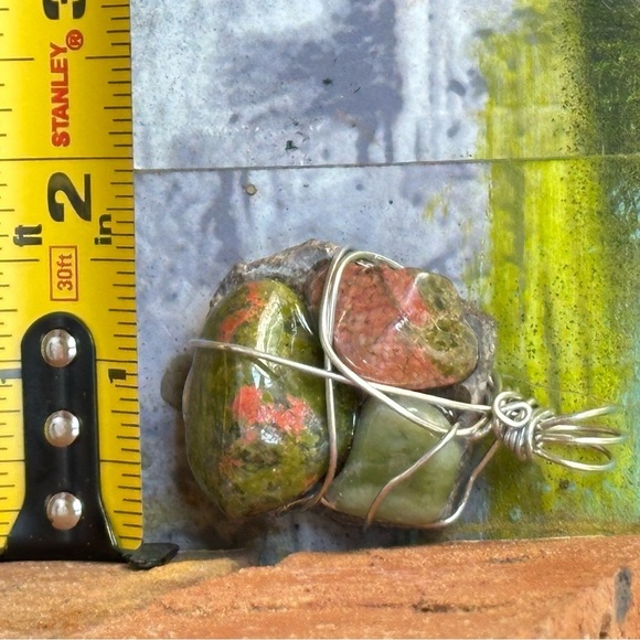 Necklace Pendant, Handmade assemblage Wire Wrapped real Stones Resin Set 4300 G - Picture 5 of 8